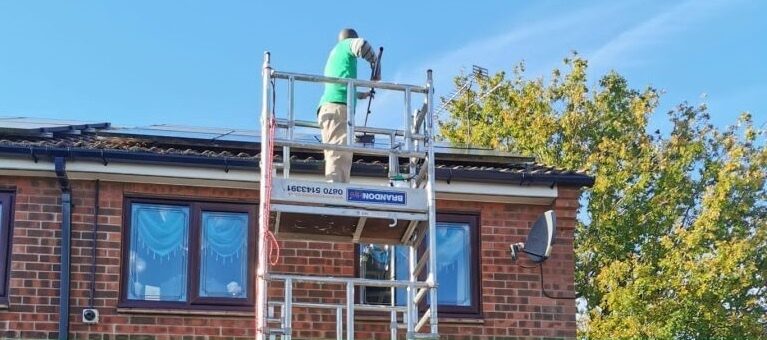 Solar panels being professionally cleaned