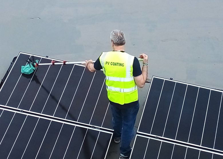 Solar panel glass being polished before coating